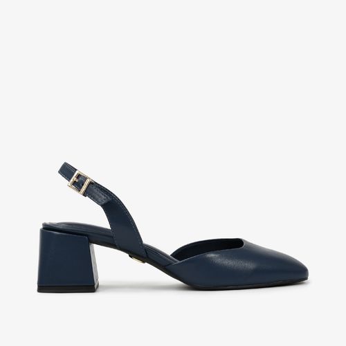 Slingback Azul Lunar Salto Bloco Couro
