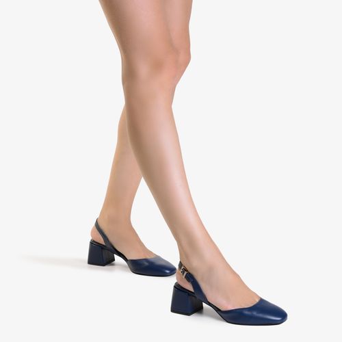 Slingback Azul Lunar Salto Bloco Couro