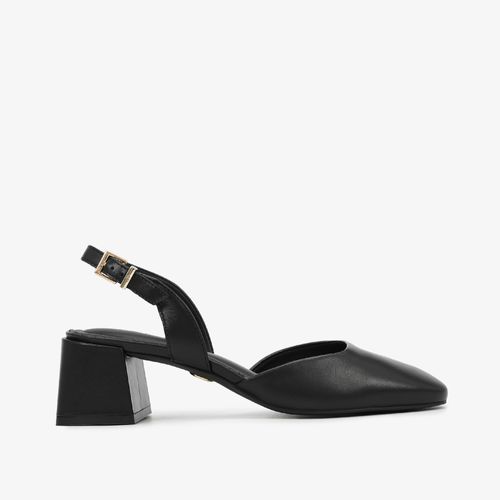 Slingback Preto Salto Bloco Couro