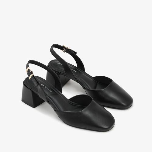 Slingback Preto Salto Bloco Couro