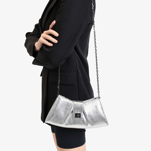 Bolsa De Ombro Prata Metalizado Couro