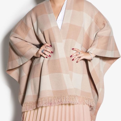 Poncho Xadrez Nude Off White Estampa Exclusiva Jb