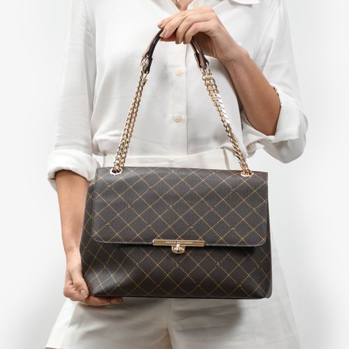 Bolsa De Ombro Monograma Jb Marrom Caramelo Amêndoa