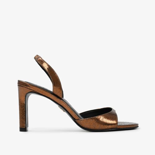 Sandália Salto Bloco Bronze Couro