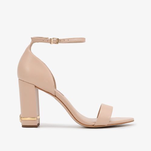 Sandália Salto Bloco Nude Quartzo Couro