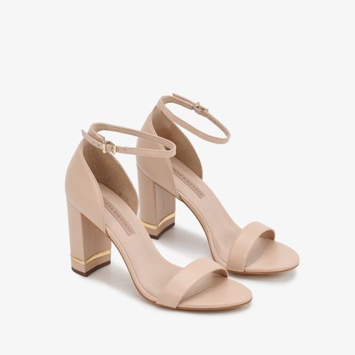Sandália Salto Bloco Nude Quartzo Couro
