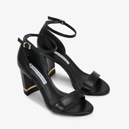 Sandália Salto Bloco Preto Couro