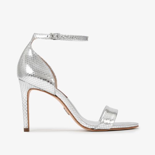 Sandália Salto Fino Prata Couro