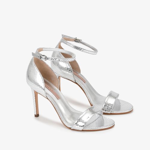 Sandália Salto Fino Prata Couro