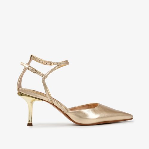 Scarpin  Salto Fino Outro Claro Metalizado Couro