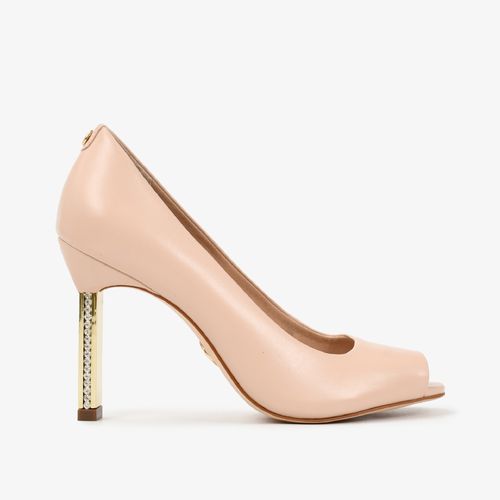 Peep Toe Salto Fino Nude Quartzo Couro
