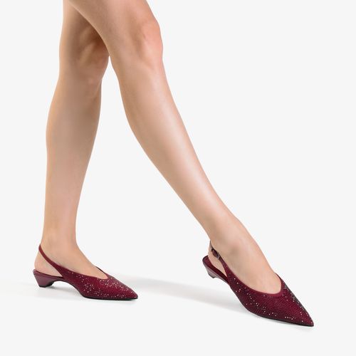 Slingback Salto Baixo Vinho Cabernet Camurça