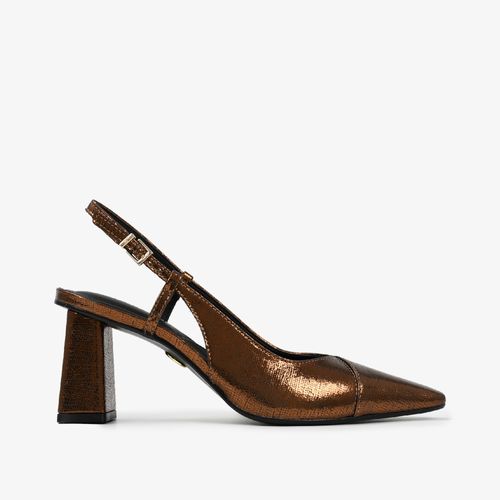 Slingback Salto Bloco Bronze Couro