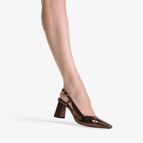 Slingback Salto Bloco Bronze Couro