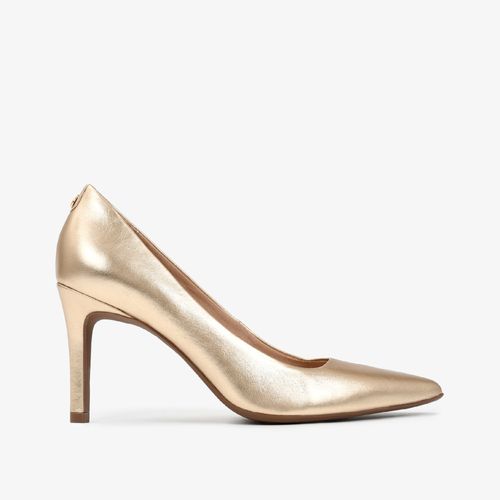 Scarpin Salto Fino Ouro Claro Metalizado Couro