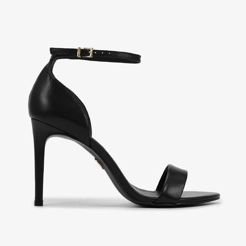 Sandália Salto Fino Preto Couro