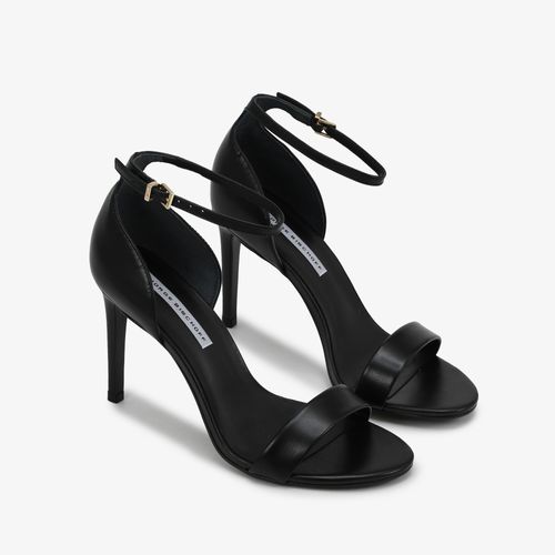 Sandália Salto Fino Preto Couro