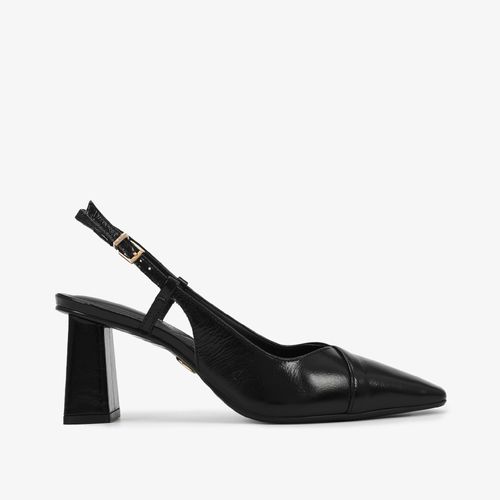 Slingback Salto Bloco Preto Couro