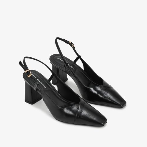 Slingback Salto Bloco Preto Couro