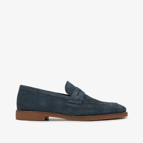 Loafer Masculino Azul Camurça Couro