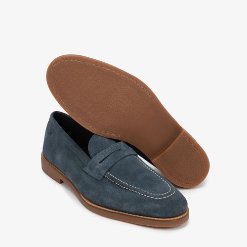Loafer Masculino Azul Camurça Couro