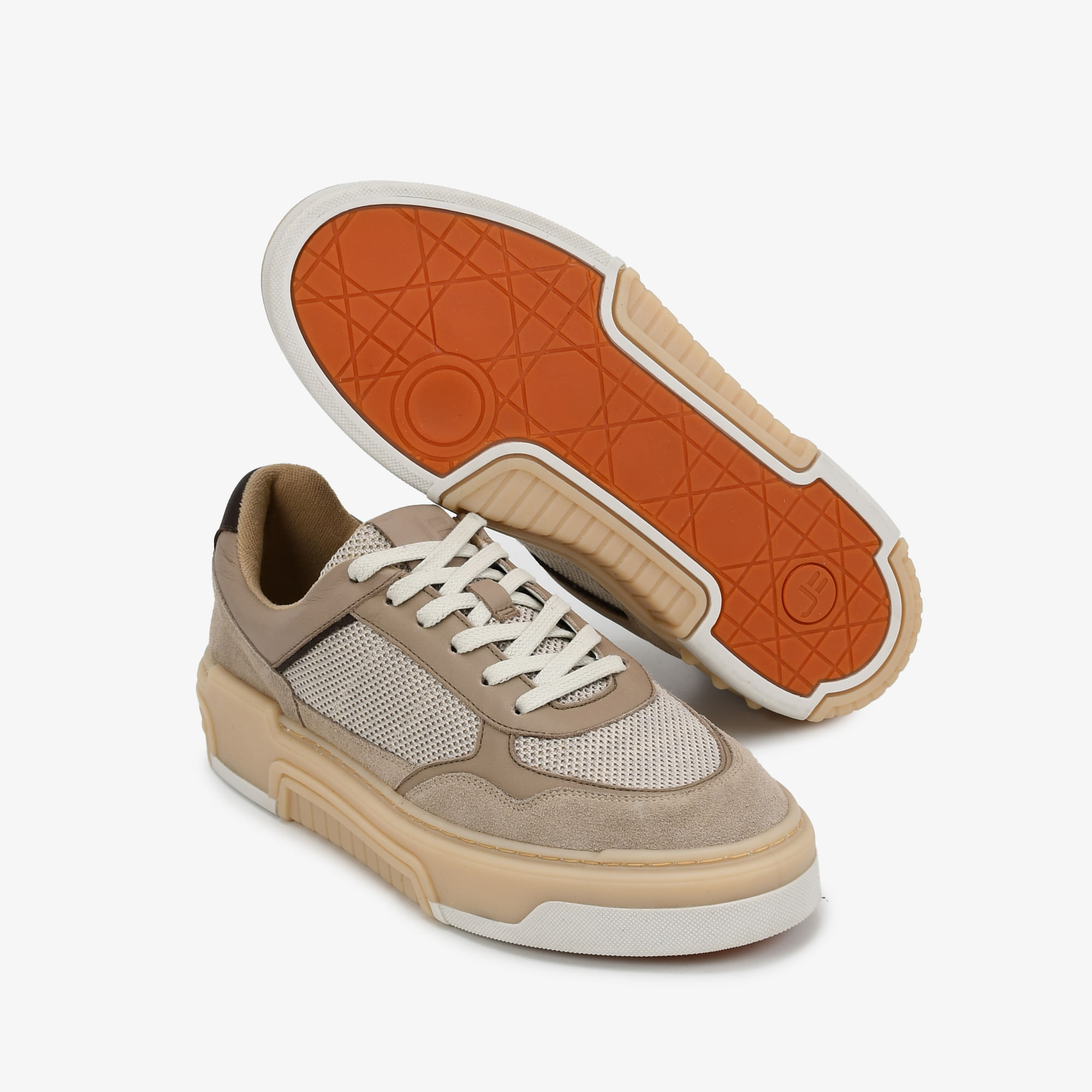 シロッシュ Tênis Masculino Casual Nude Creme Couro - Sapatos, Bolsas