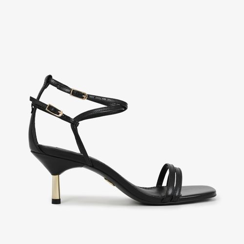 Sandália Salto Baixo Fino Couro Preto
