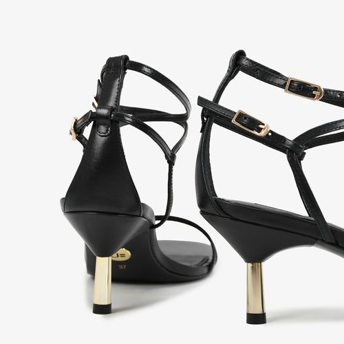 Sandália Salto Baixo Fino Couro Preto