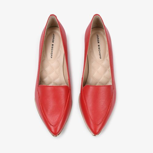 Sapatilha Vermelho Bico Fino Couro