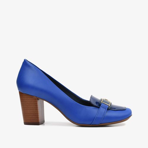 Scarpin Azul Eclipse Salto Bloco Couro