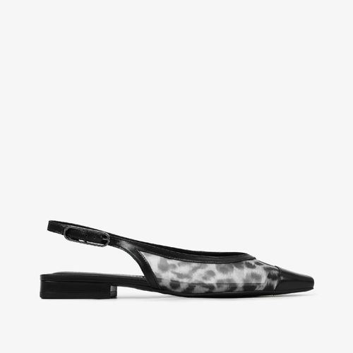 Slingback Onça Preto E Branco Tela Couro