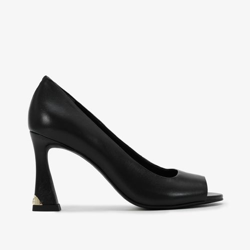 Peep Toe Preto Salto Fino Couro