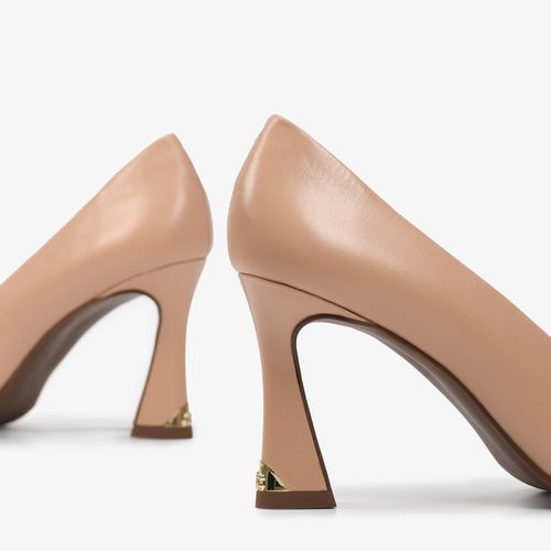 Peep Toe Nude Salto Fino  Couro