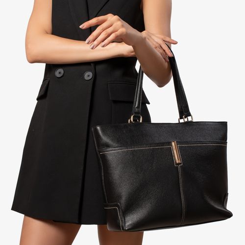 Bolsa Shopping Preto Couro