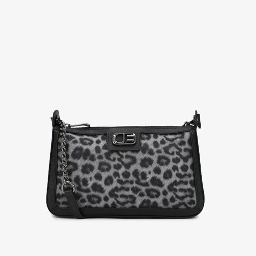 Bolsa Transversal Onça Preto E Branco Couro