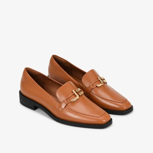 Loafer Caramelo Salto Bloco Baixo Couro