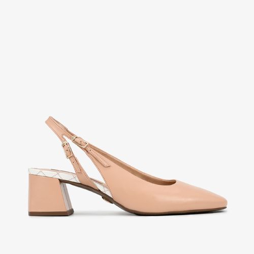 Slingback Nude Salto Bloco Couro