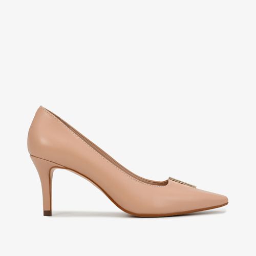 Scarpin Nude Salto Fino Couro
