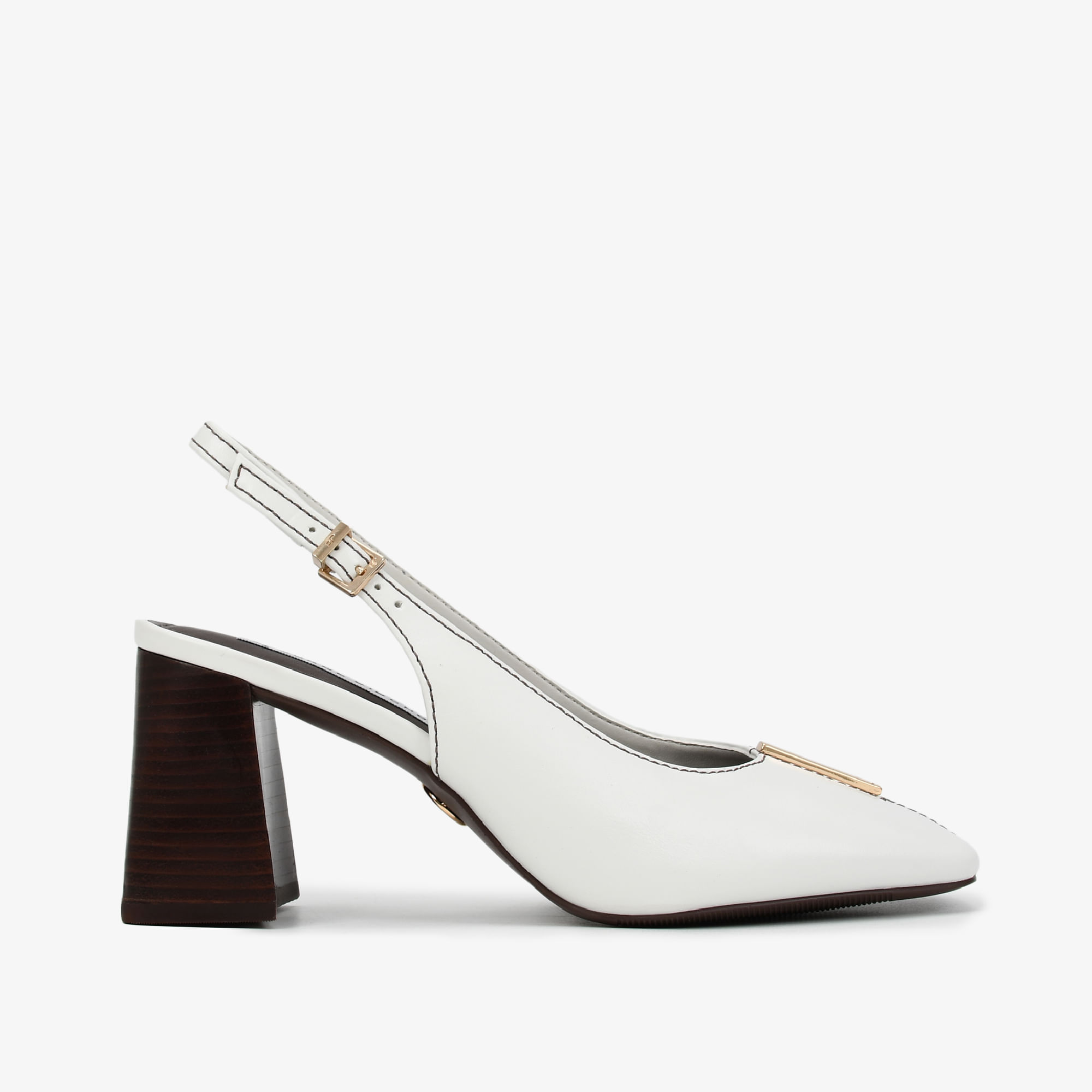 Slingback Branco Salto Bloco Couro - Main Image