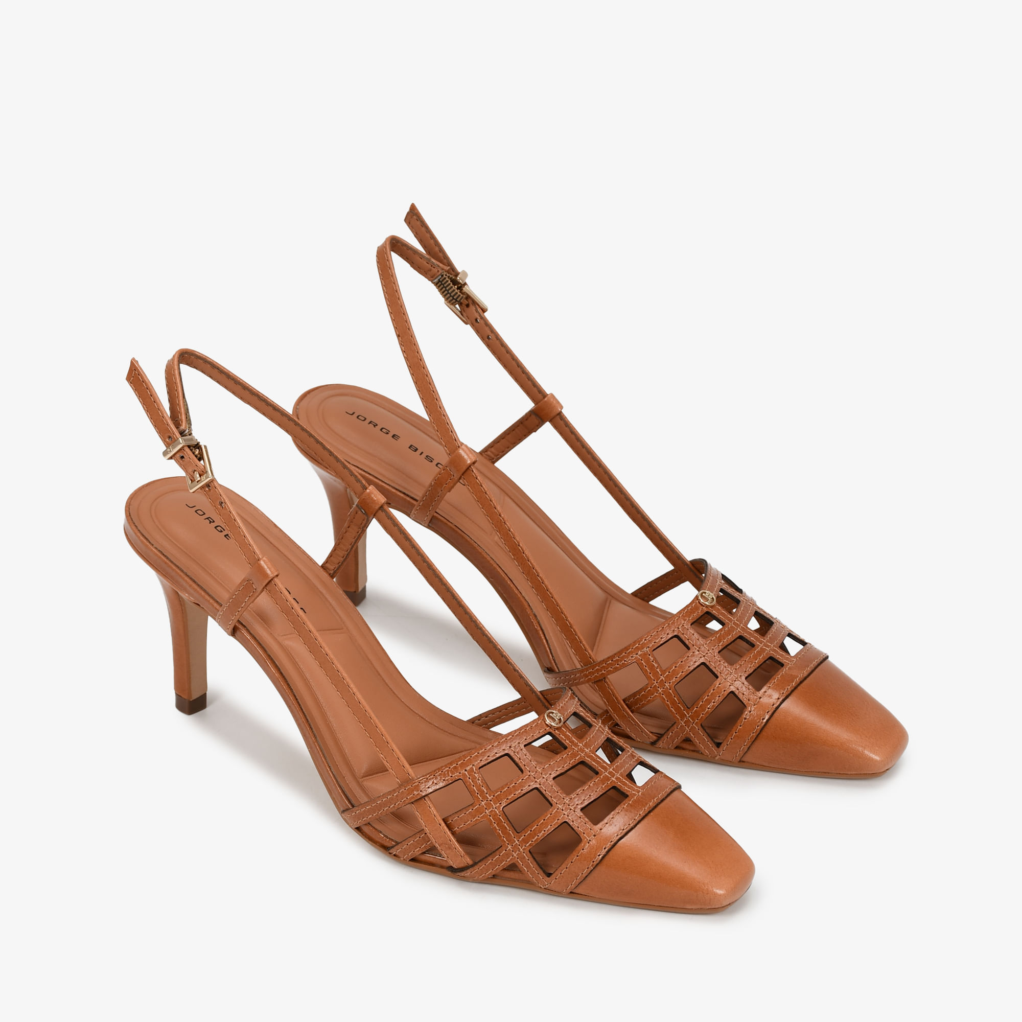 Slingback Marrom Caramelo Salto Fino Couro Caseinado Sapatos, Bolsas, Acessórios em Couro e mais I Jorge Bischoff