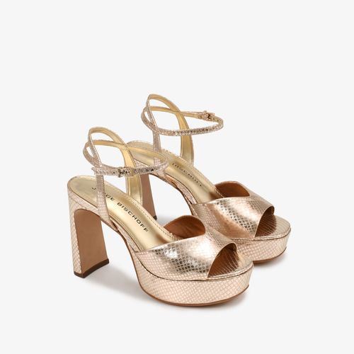 Sandália Plataforma Dourado Ouro Couro