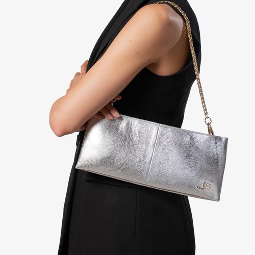 Bolsa Clutch Prata Couro