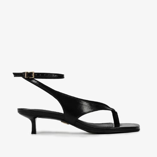 Sandália Salto Baixo Preto Couro