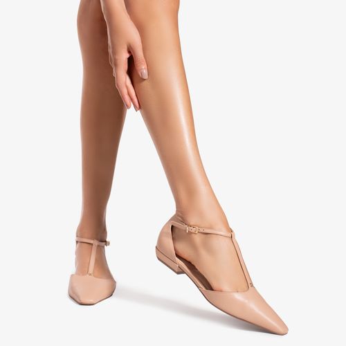 Scarpin Nude Bico Quadrado Couro