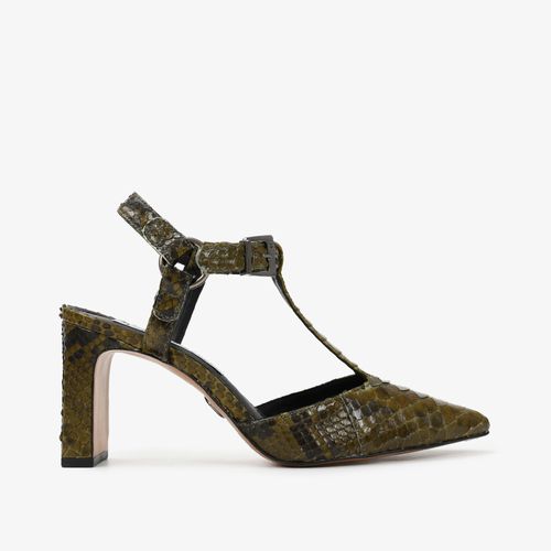 Calçado Fechado Feminino Slingback Cobra Verdadeira Olive