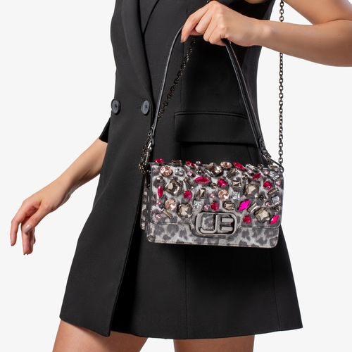 Bolsa Transversal Onça Preto E Branco Couro