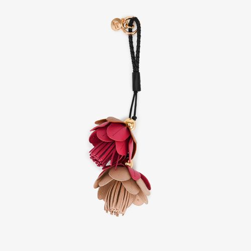 Bag Charm Flores Preto Couro