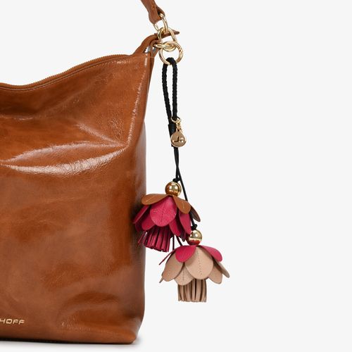 Bag Charm Flores Preto Couro