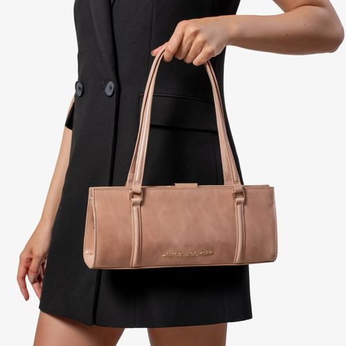 Bolsa Baguete Nude Couro Caseinado