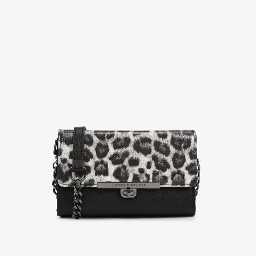 Bolsa Transversal Onça Preto Branco Couro